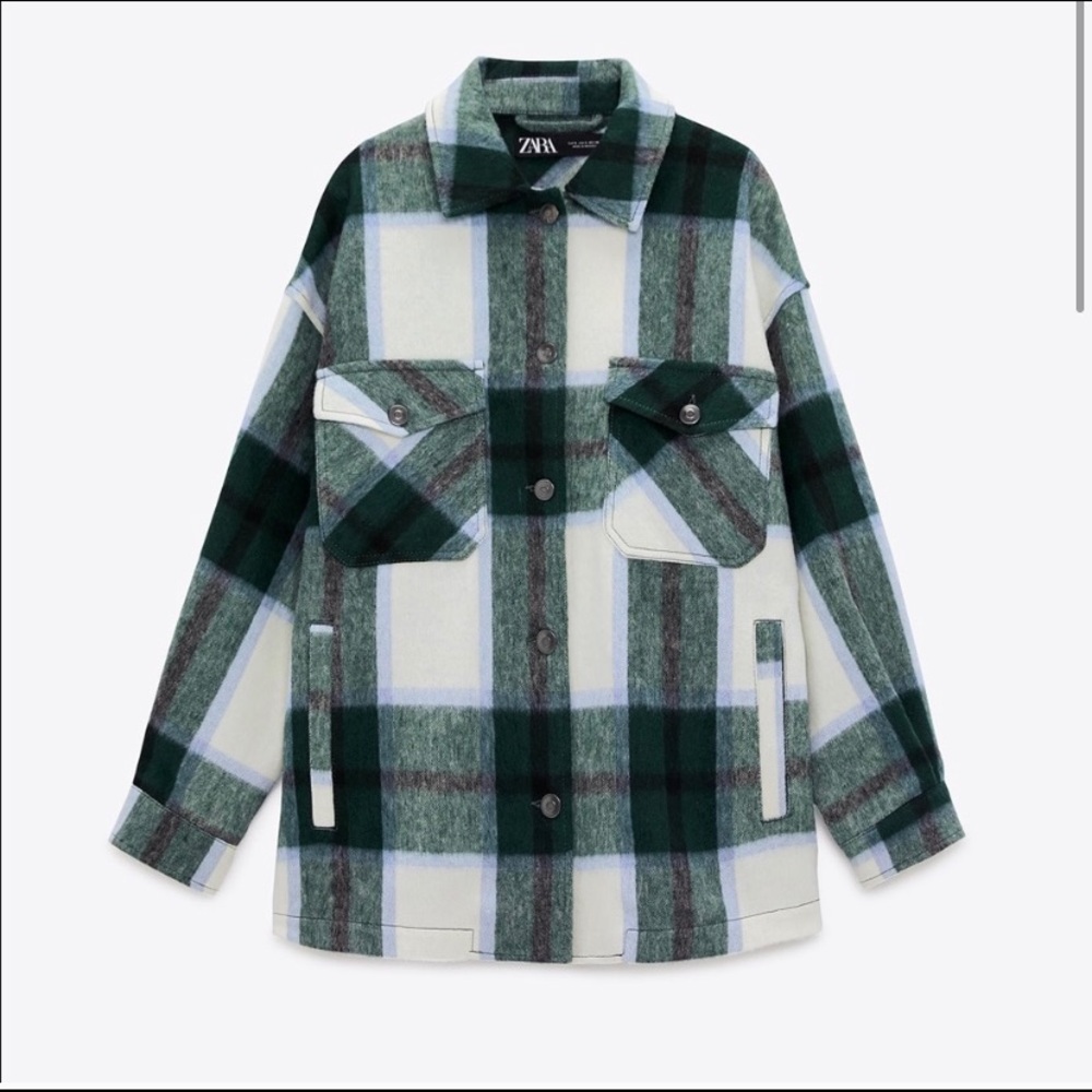 NWOT Zara Wool Blend Plaid Overshirt